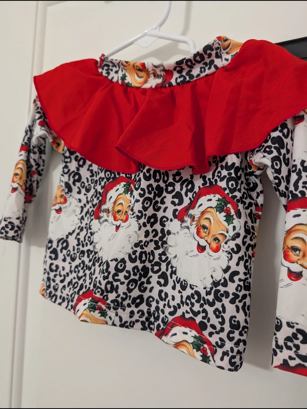 Baby Girls Santa Leopard Christmas Outfit 2 Piece Bell Bottom 6-9M